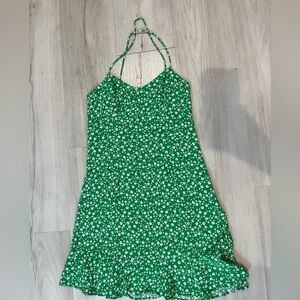 Zara Green Floral Halter Dress. Extra Small